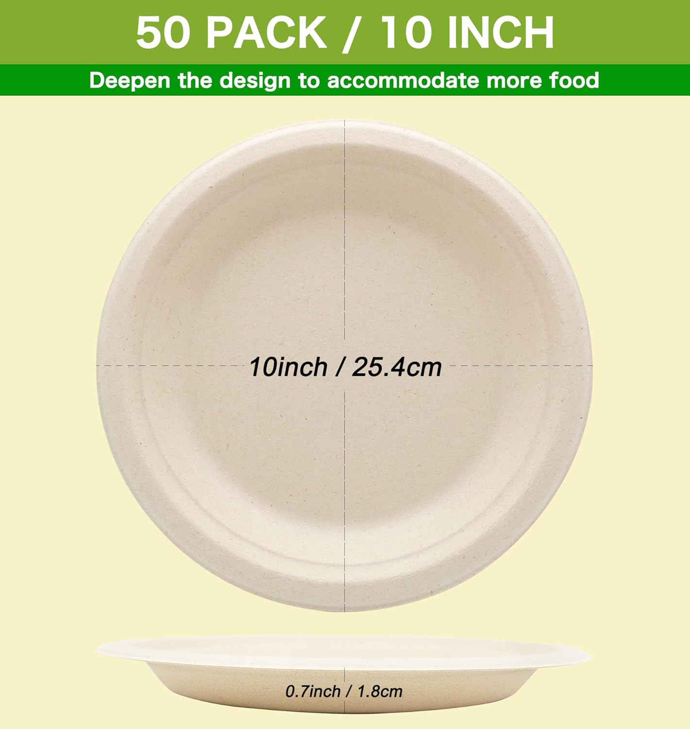 BLUE TOP 100% Compostable Disposable Paper Plates Heavy Duty Waterproof Plates-50 Pack 10 inch Eco-Friendly Plates, Natural Biodegradable Sugarca Bagasse Dinner Plates Unbleached Brown - Image 5