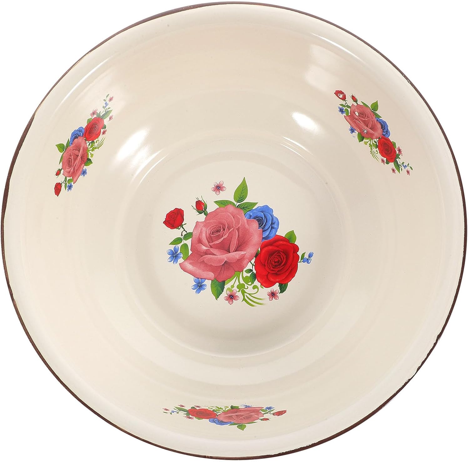 Vintage Enamelware Mixing Bowl 28cm Retro Food Basin Sturdy Household Enamel Container for Dough Making and Face Washing Kitchen Use