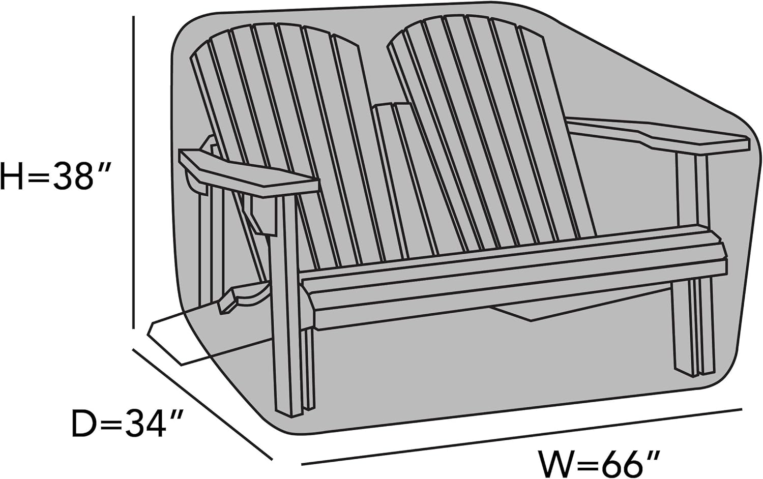 Covermates Elite Adirondack Bench Cover – Weather-Resistant 300D Polyester, Secure Fit with Elastic Hem & Drawcord, Mesh Vent & Buckle Straps, Protects Outdoor Furniture, 66W x 34D x 38H, Charcoal