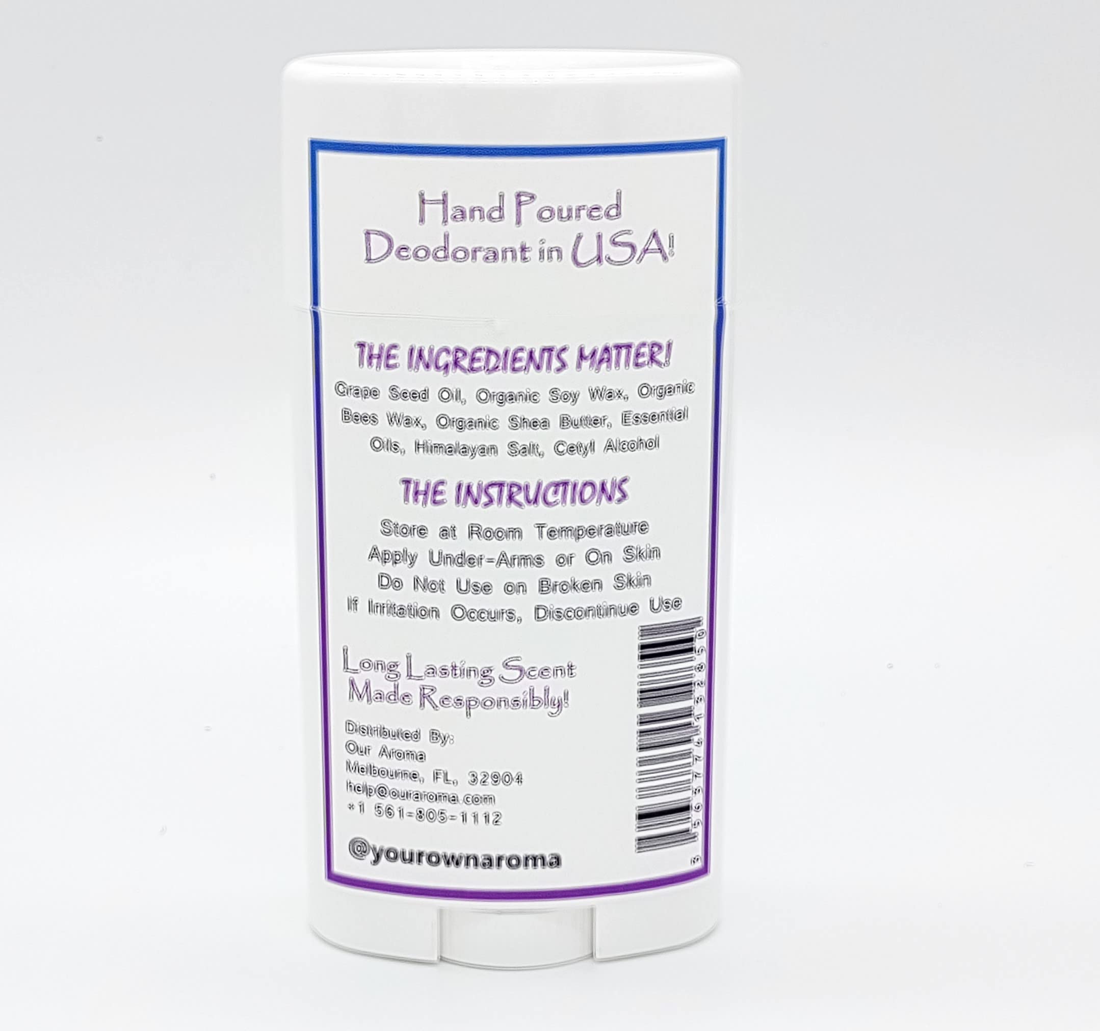 Our Aroma Natural Deodorant for Women - Hand Poured Aluminum Free Deodorant - Gluten Free, Cruelty Free, Free of Parabens - Cool Summer Lavender Scent