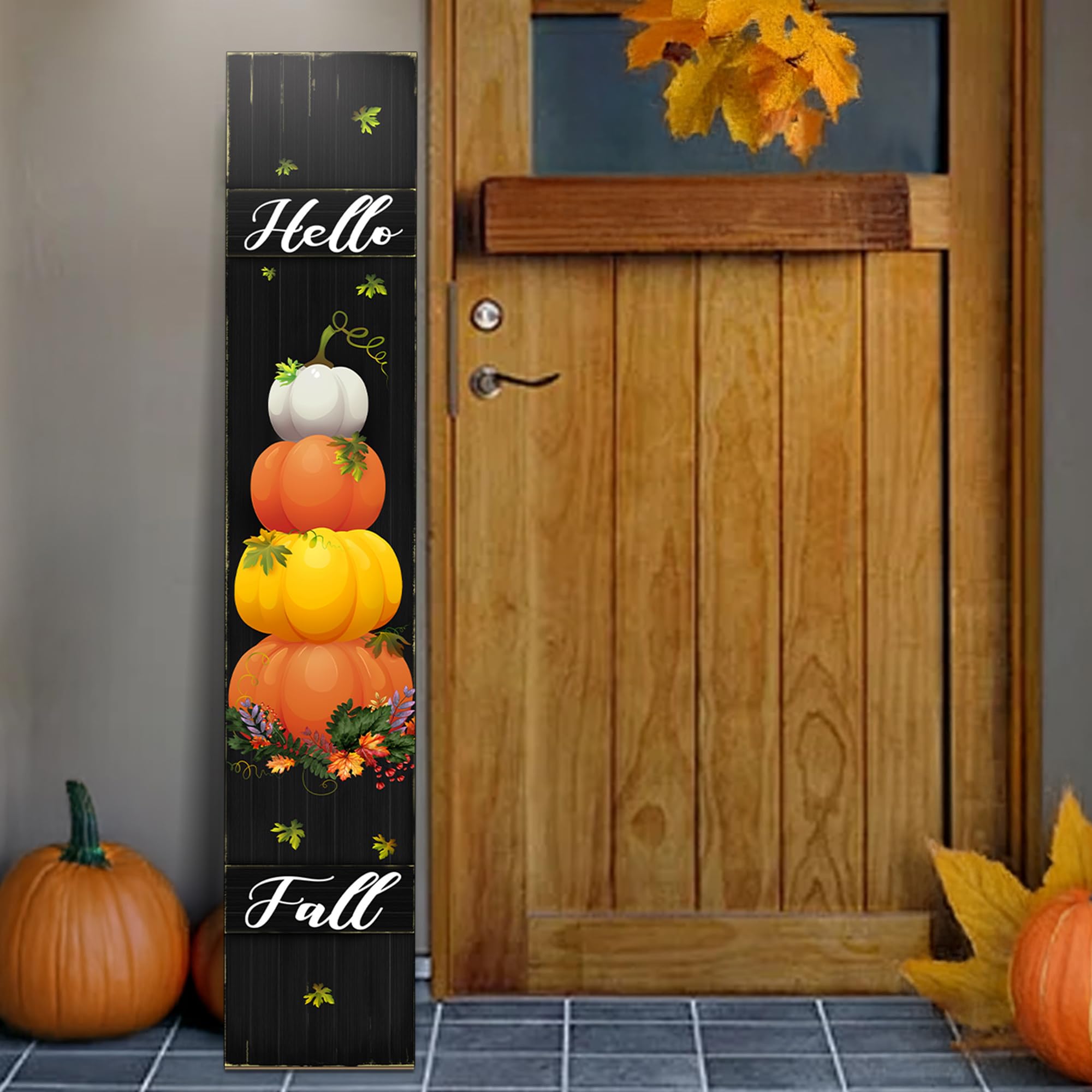 "Happy Fall" Herbst-Schild Aus Holz – Kürbis-Deko Zum Aufhängen Für Garten, Veranda & Haus (120x20 Cm) – Saisonale Willkommens-Dekoration