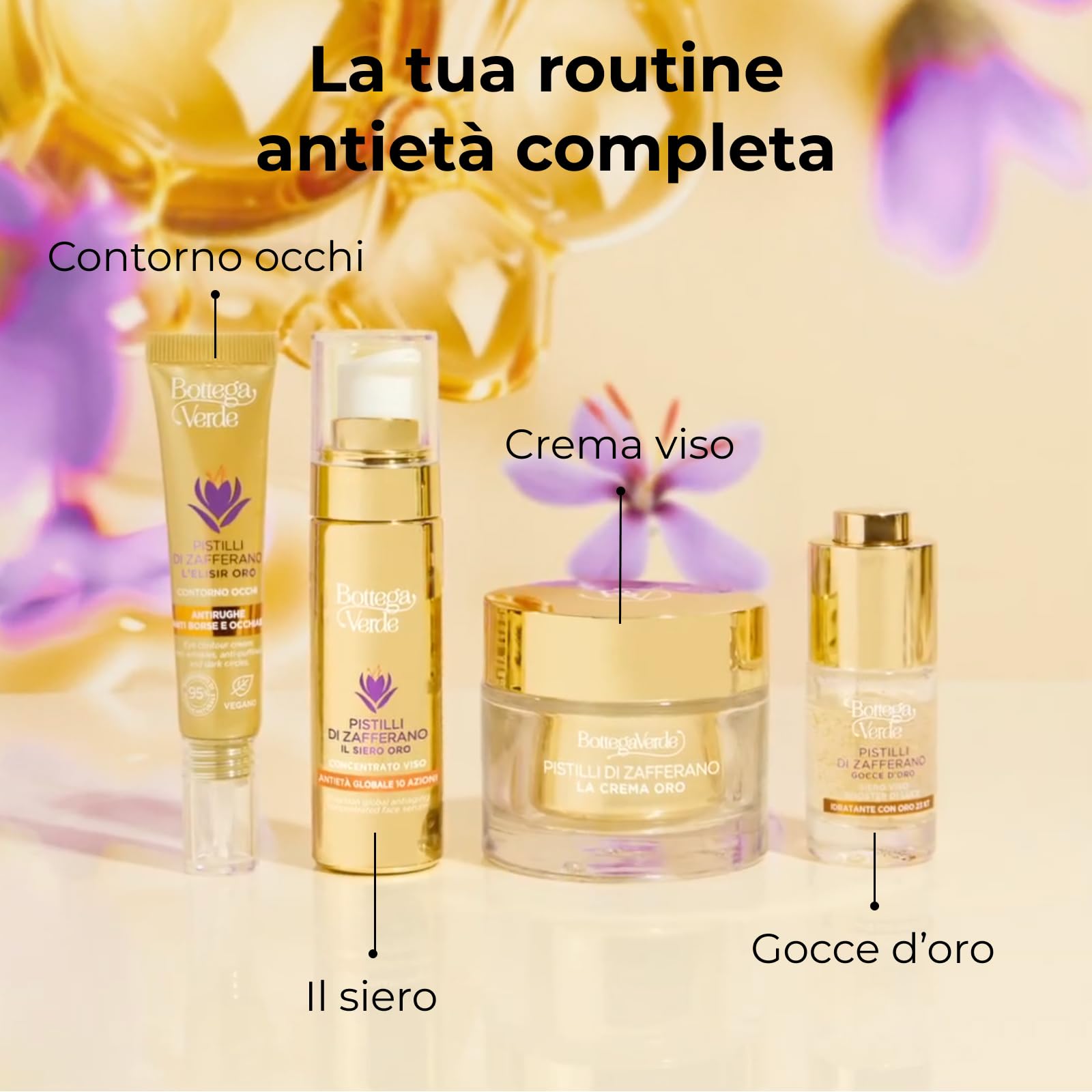 Bottega Verde - Pistilli di Zafferano, La Crema Oro, Ricarica Crema Viso Giorno e Notte, 50 ml, Trattamento Antirughe e Antietà Globale con Zafferano Iperfermentato e Ceramidi, Tutti i Tipi di Pelle