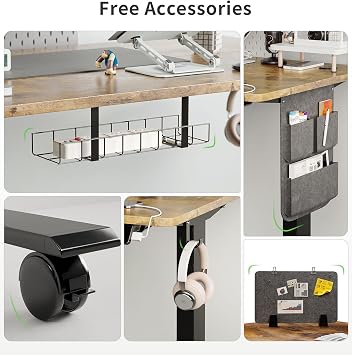 MAIDeSITe Electric Standing Desk Height Adjustable Standing Desk Sit Stand Desk Stand Up Desk with Drawer and 140 * 70cm Desktop for Home Office, Black Frame+ Vintage Desktop