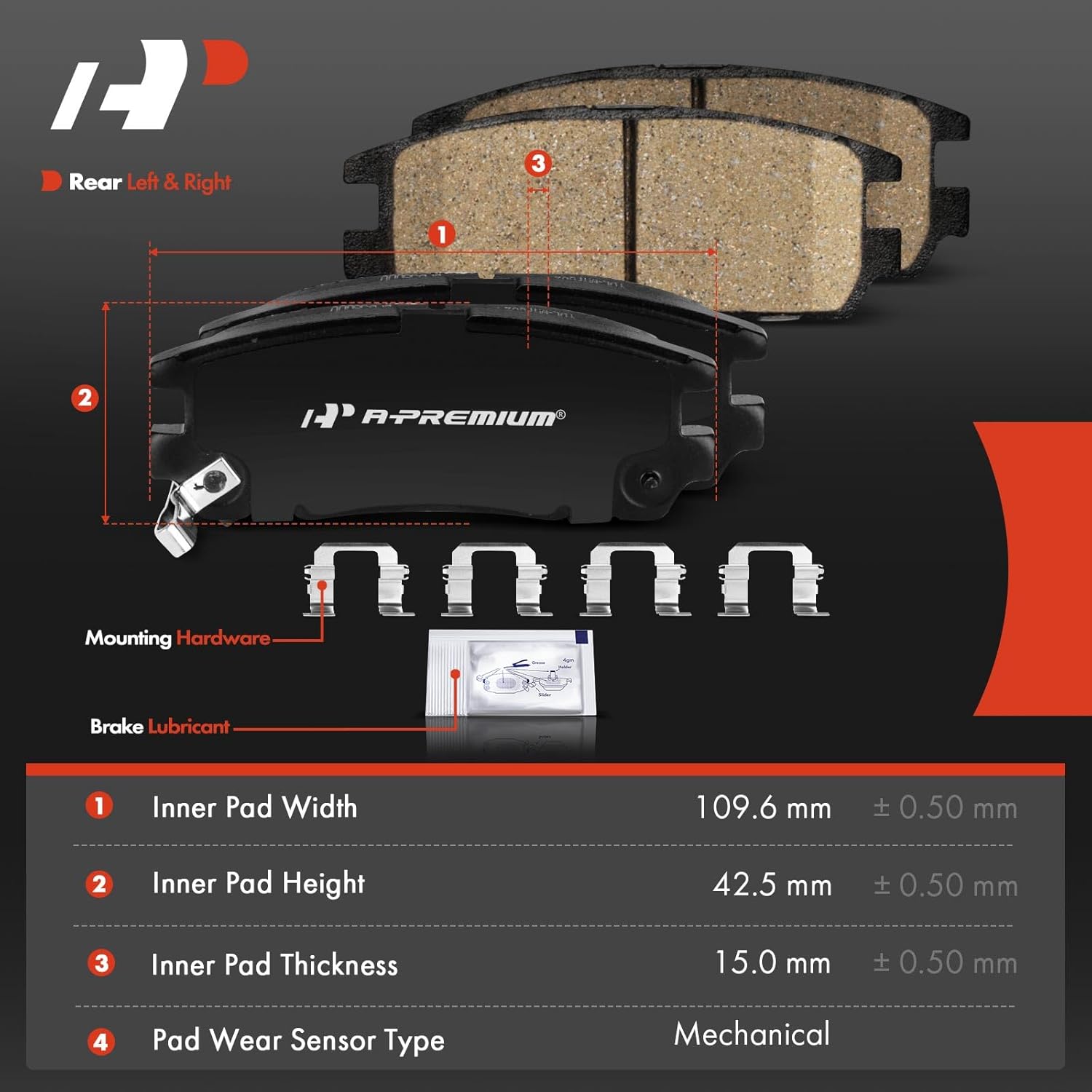 A-Premium Rear Ceramic Brake Pads Set Compatible with Honda Passport 1994-2002 & Acura SLX 1996-1999 & Isuzu Amigo 1998-2000, Axiom 2002-2004, Rodeo, Rodeo Sport, Trooper, VehiCROSS, 4-Pack