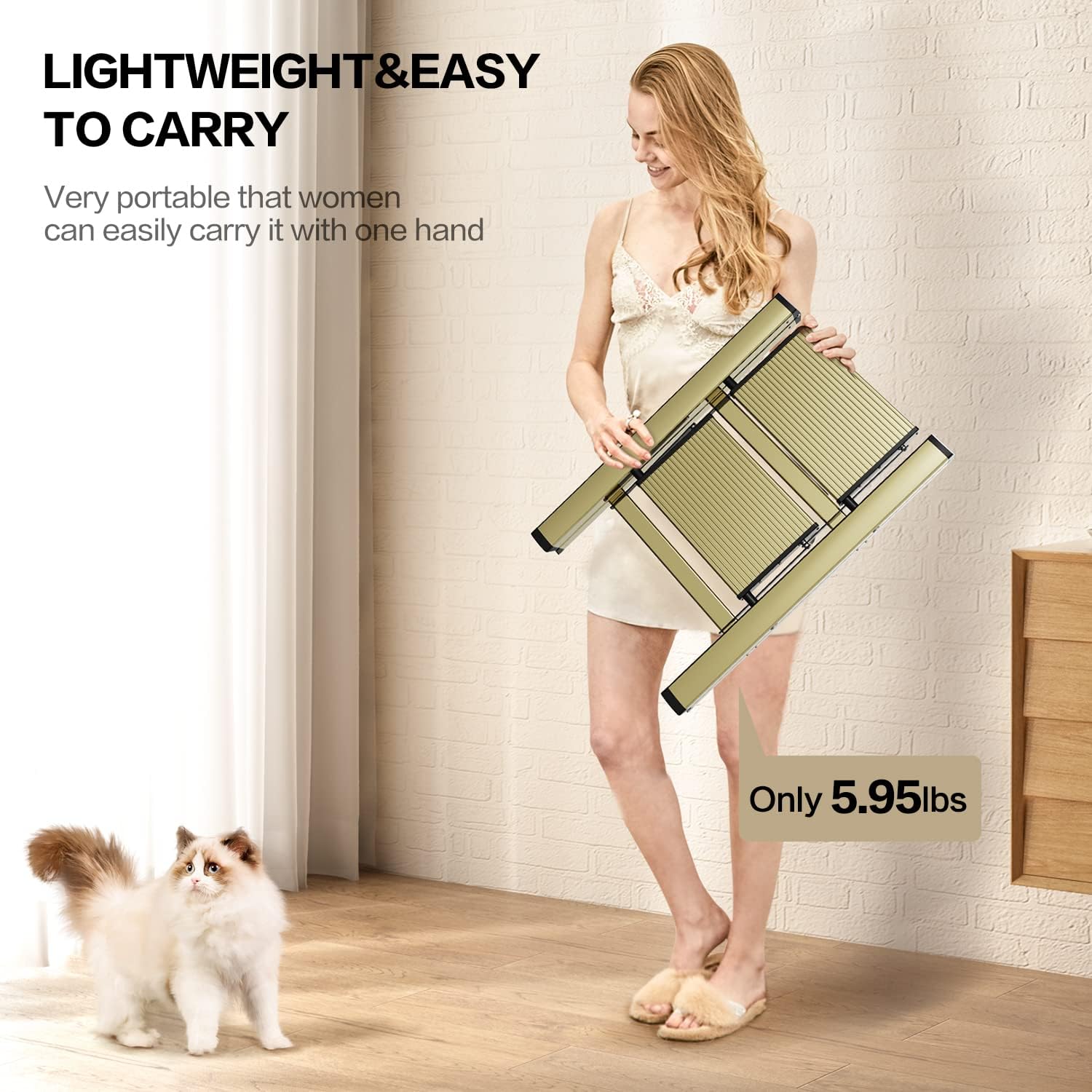 GameGem 2 Step Ladder, Aluminum Folding Step Stool with Anti-Slip Sturdy and Wide Pedal, Lightweight Portable Multi-Use Stepladder for Home and Kitchen Use Space Saving, Gold, 330 lbs