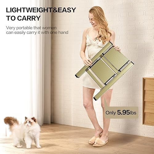 Miniatura 6 de GameGem Escalera de 2 escalones, taburete plegable de aluminio con pedal antideslizante resistente y ancho, escalera de escalera ligera portátil