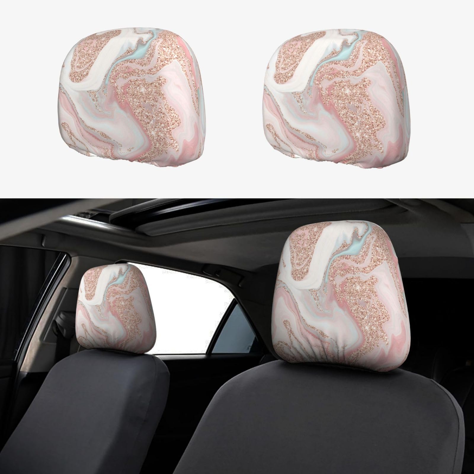 Rose Gold Glitter Coral Gray Pastel Marble Universal Car Headrest Cover Soft Car Seat Head Rest Cover Accessories — view 9