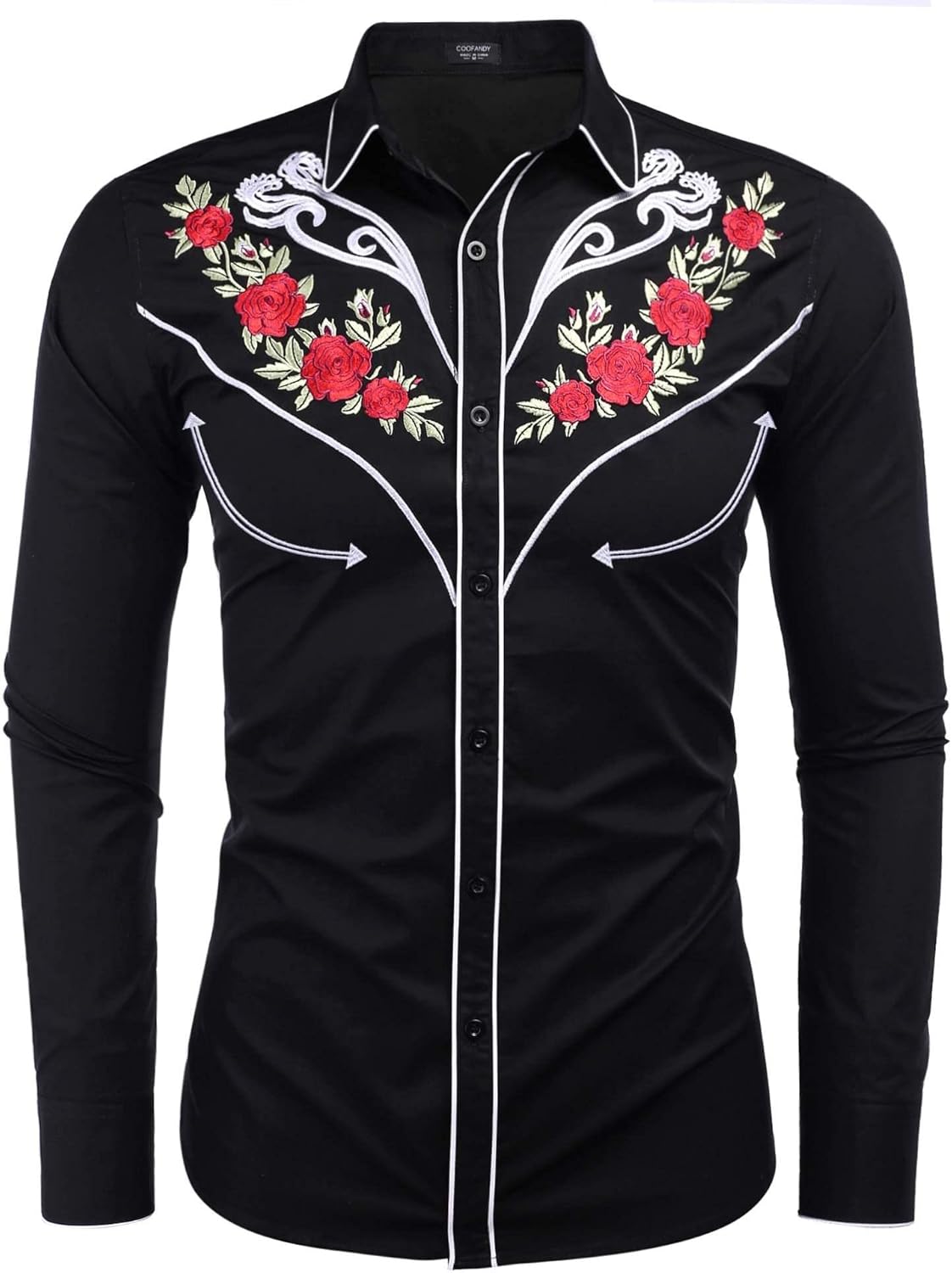 COOFANDY Men's Western Cowboy Shirt Long Sleeve Embroidered Shirt Slim Fit Cotton Casual Button Down Shirt - Image 2