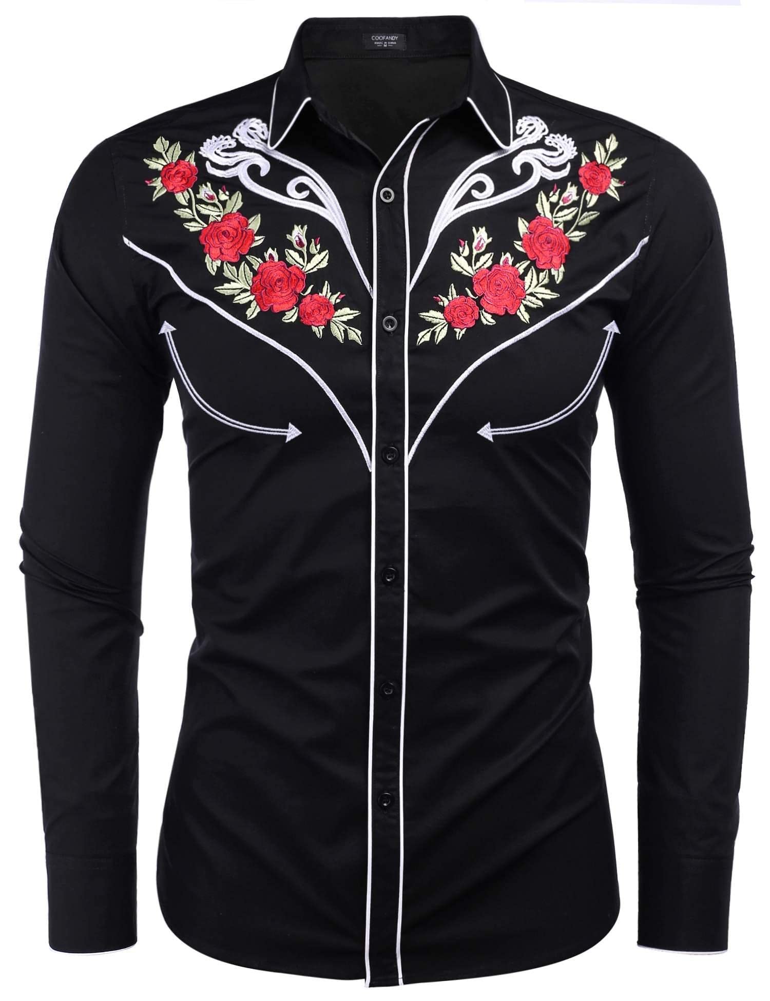 COOFANDY Herren Western Cowboy-Hemd, Langarm Bestickt Hemd, schmale Passform, Baumwolle, lässiges Button-Down-Hemd