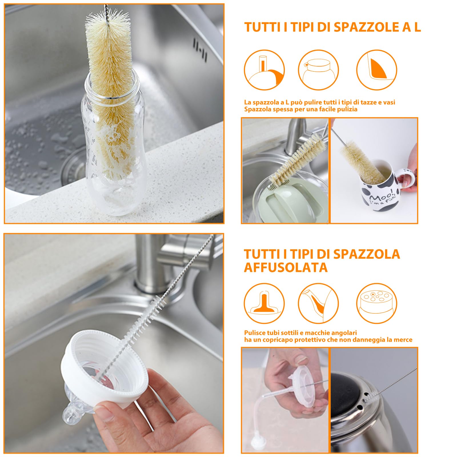 Masthome Scovolino per Bottiglie 9 Pz, Spazzola per Bottiglie con Manico Lungo, Scovolini per Pulisci Bottiglie di Vetro, Scovolino per Lava Bottiglie Borraccia Tazza Paglia Thermos