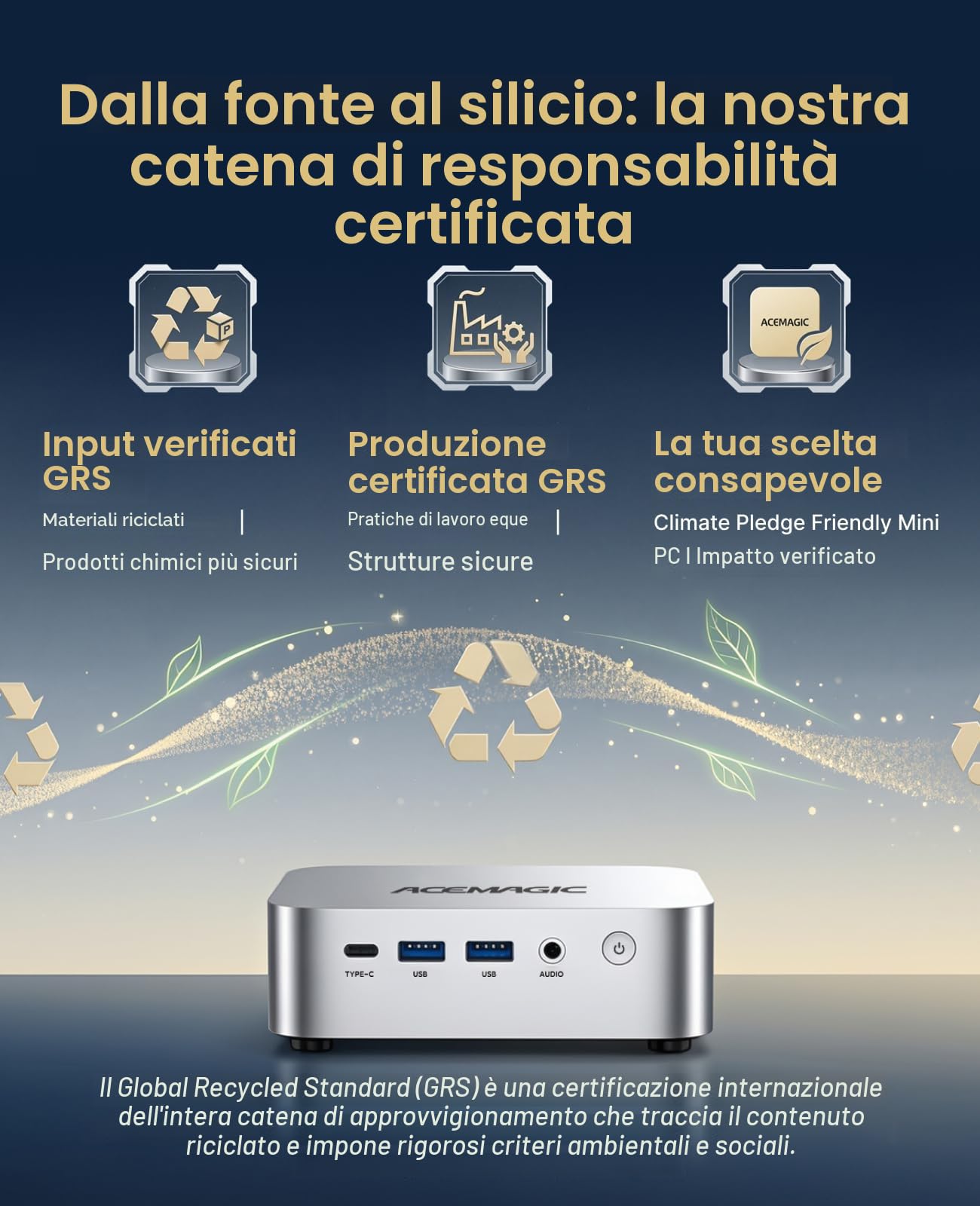 ACEMAGICIAN Kron Mini K1 Mini PC, AMD Ryzen Embedded R2544 (Fino 3,7 GHz), 8GB DDR4 256GB M.2 2280 SSD, Mini Desktop Computer W-11 Pro,Wifi 5/BT4.2/4K UHD, per Ufficio