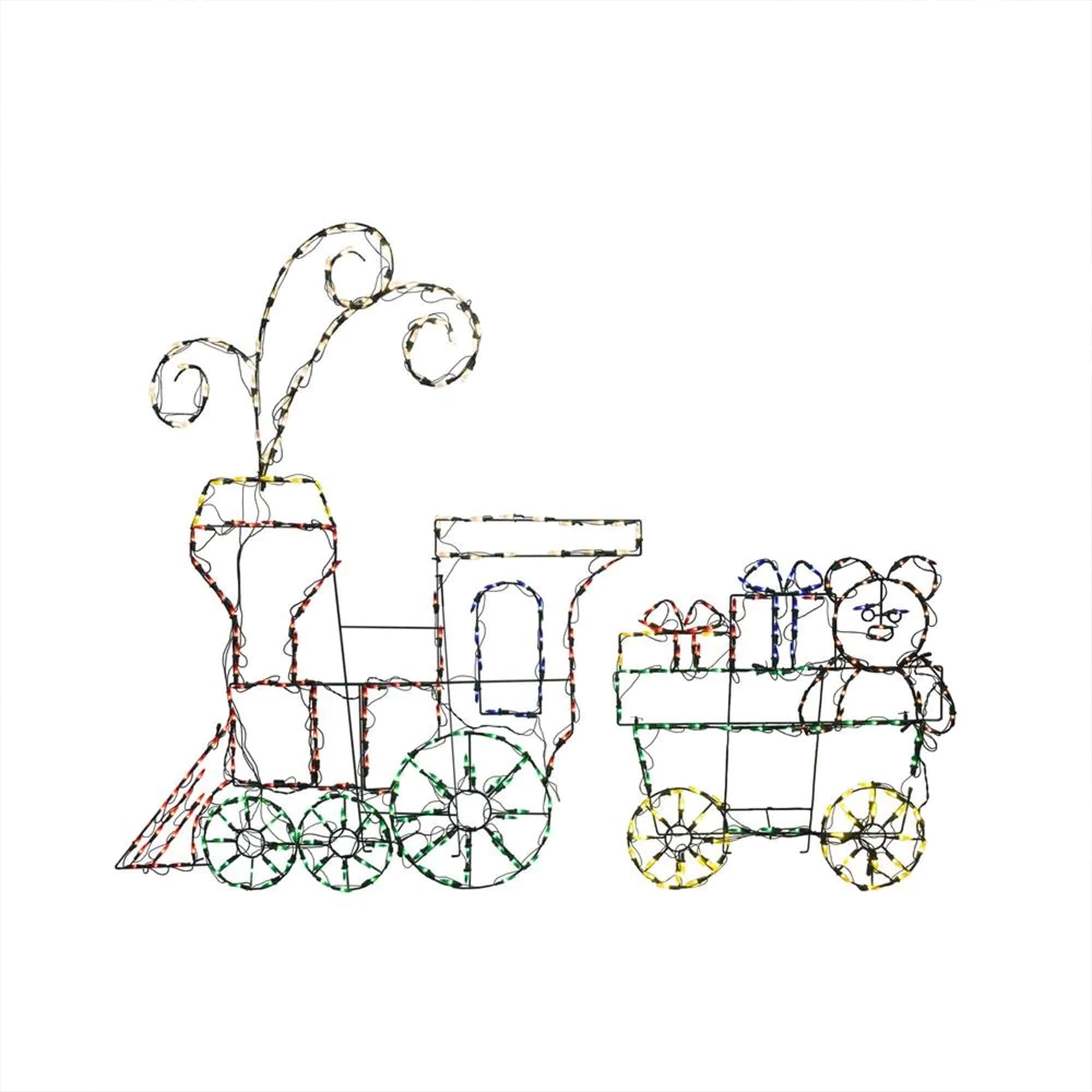 ProductWorks Pro-Line 60 Inch 2 Piece Holiday Toy Train Set Indoor/Outdoor Christmas Yard Decoration, 420 Animated LED Multi-Color Lights