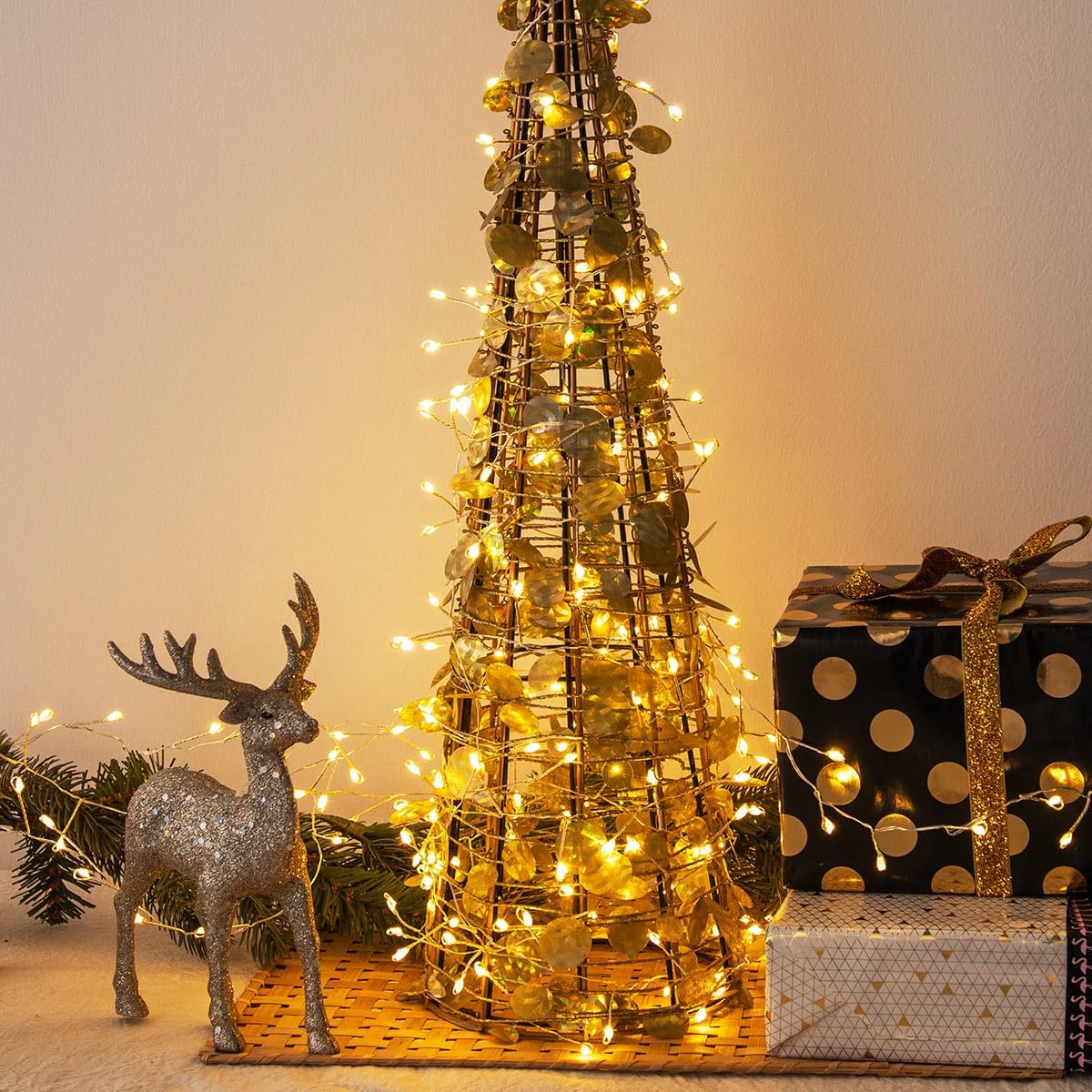 100FT Firecracker String Lights 1000 LED Warm White Plug in Indoor Silver Wire Cluster Fairy Lights with Remote for Christmas Tree,Plant,Bedroom,Garden,Patio,Backyard