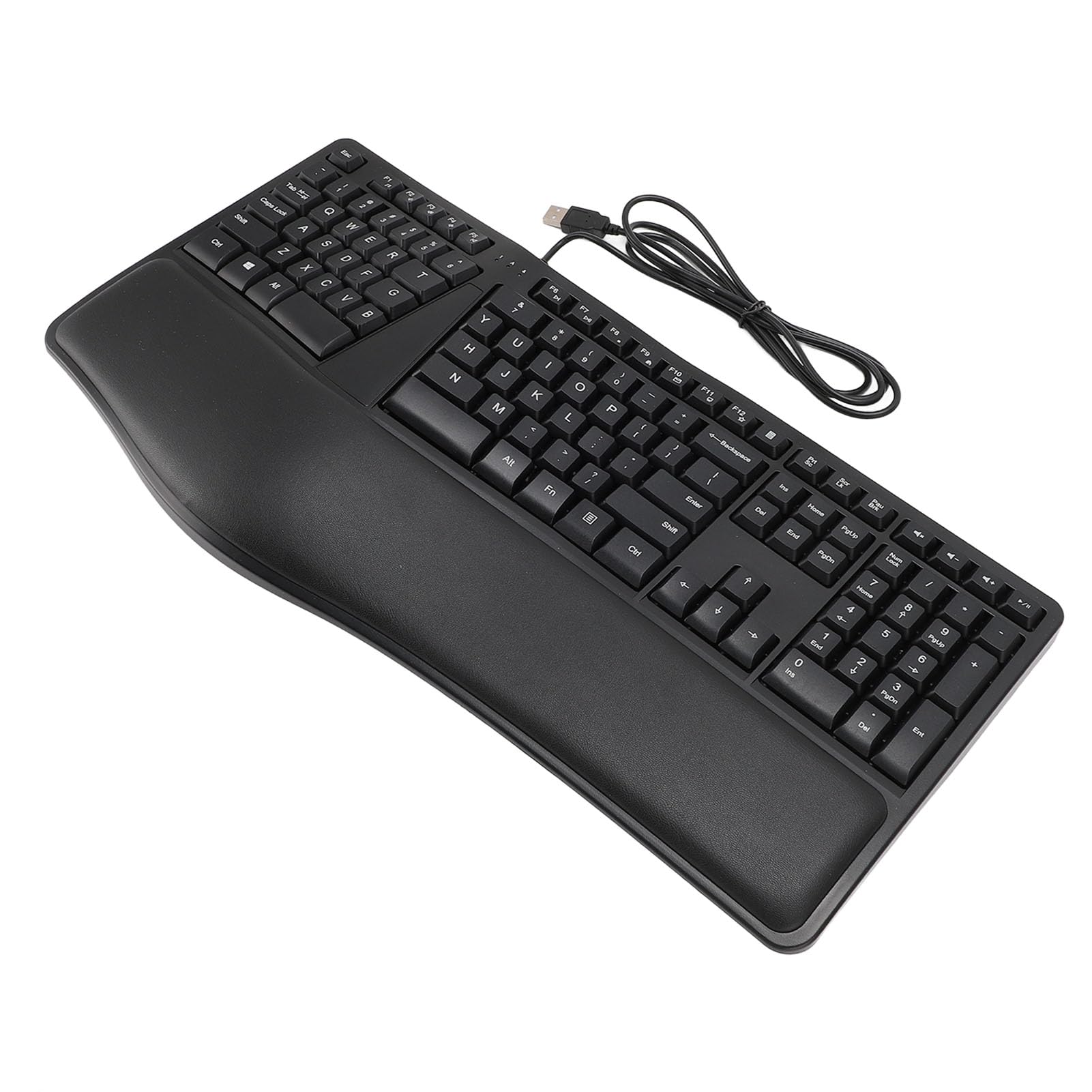 Naroote Tastiera Ergonomica Cablata USB 2.0, 110 Tasti, Poggiapolsi, Silenziosa, Comoda per Laptop