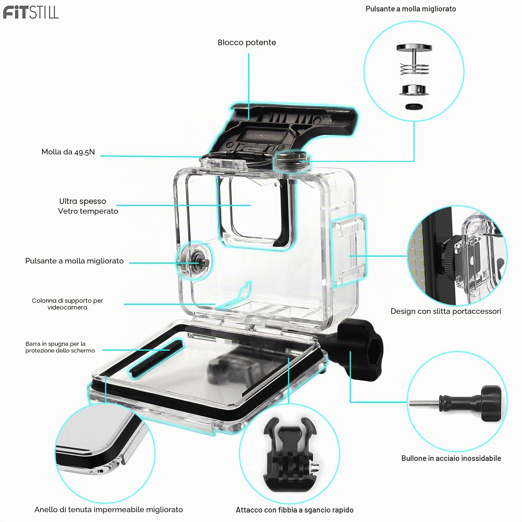 FitStill Custodia subacquea impermeabile da 45 m e maniglia di galleggiamento per Go Pro Hero 4K, impugnatura monopiede galleggiante per kit di accessori per action camera Hero4K 2024