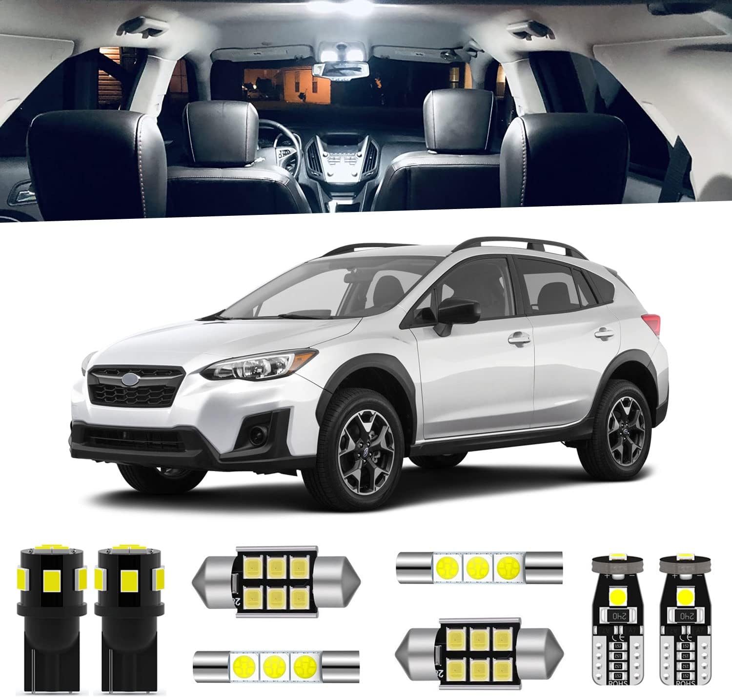 8-Pieces Crosstrek LED Interior Light Kit for Subaru XV Crosstrek 2013 2014 2015 2016 2017 2018 2019 2020 2021 2022 White 6000K LED Lighting Package + License Plate Lights, Install Tool