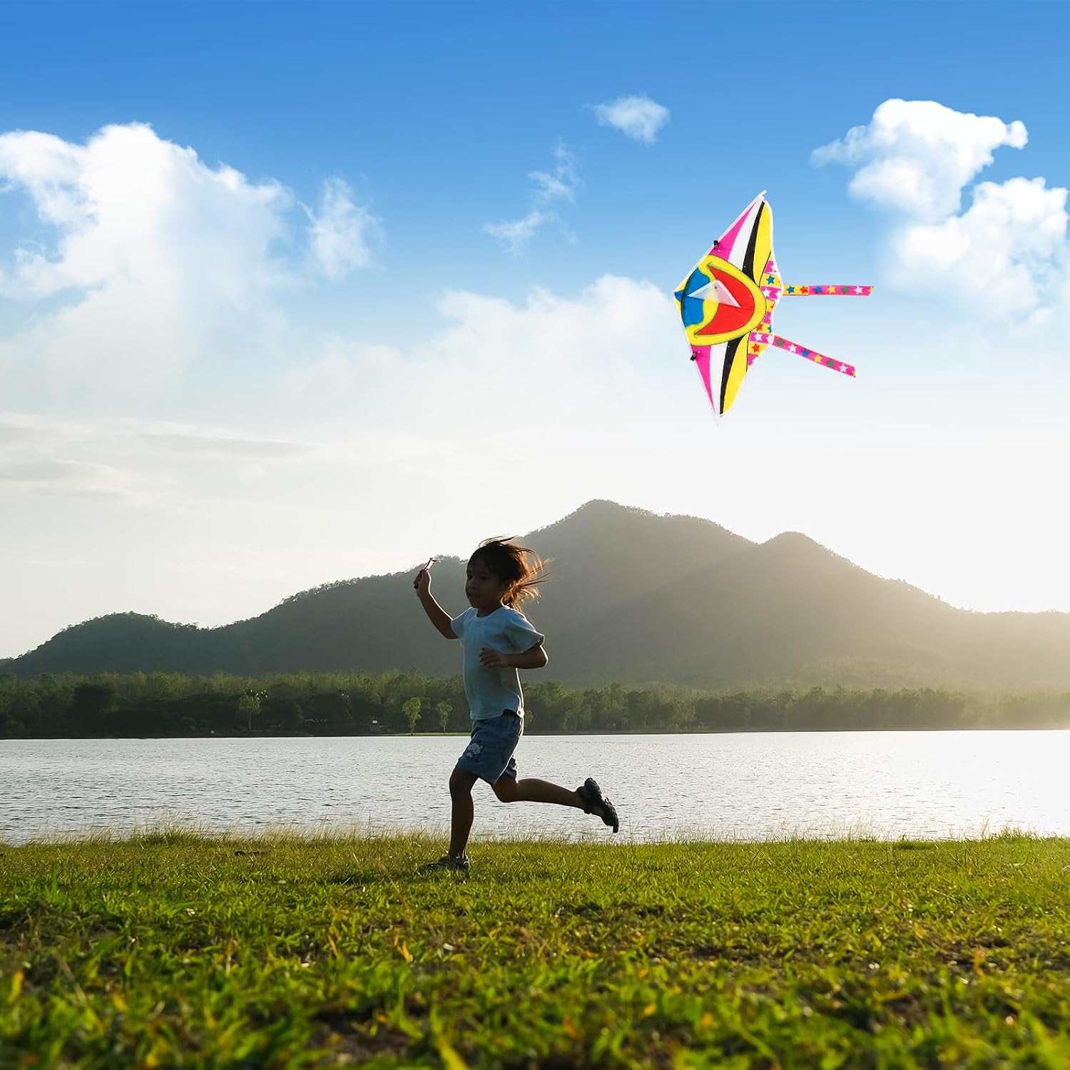 Syhood 50 Pcs DIY Kites for Kids Making Kit 20 Inch Summer Decorating Coloring Kites with Watercolor Pens and String Making Craft Kits for Outdoor Game and Activities