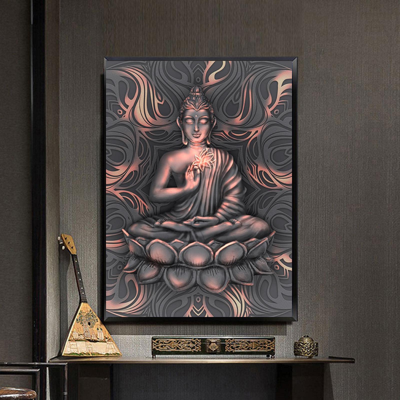 光る仏像のアート絵画 仏画-釈迦如来像」-金色の色紙絵(どんす付き) ※純金箔使用 絵画 開運