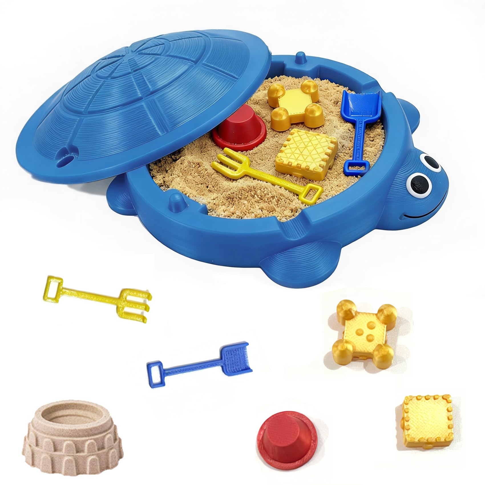 Mini Turtle Sandbox for Desk, Turtle Sandbox with Lid, Minis Zen Garden with Molds Sand Mini Tools Fun Gifts Home Office Decor Complimentary Sand (Blue)