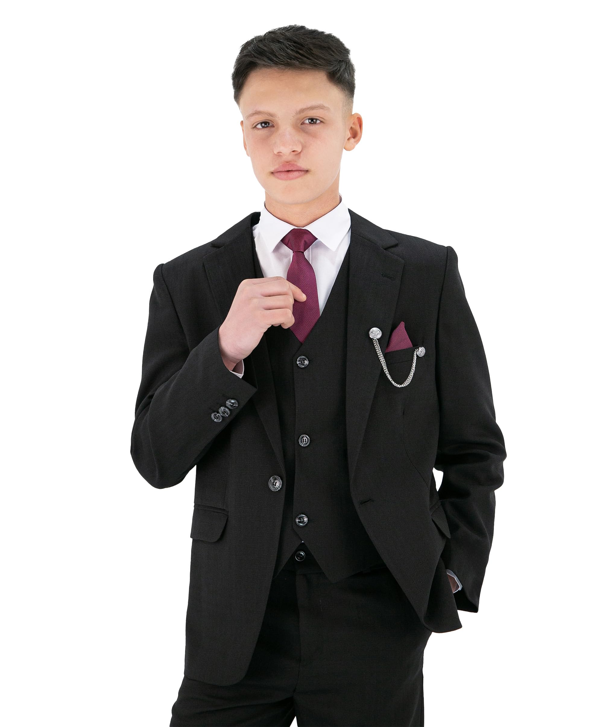 Chłopięcy teksturowany 8-częściowy strój formalny – zestaw slim fit dla Pageboy, na ślub, komunię, wiek 1-16 lat