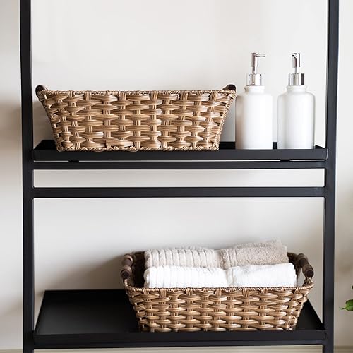 Miniatura 7 de ROSOS Cestas de mimbre, 2 unidades, canastas de mimbre grandes lavables para almacenamiento con asas de madera, cesta de almacenamiento de mimbre de