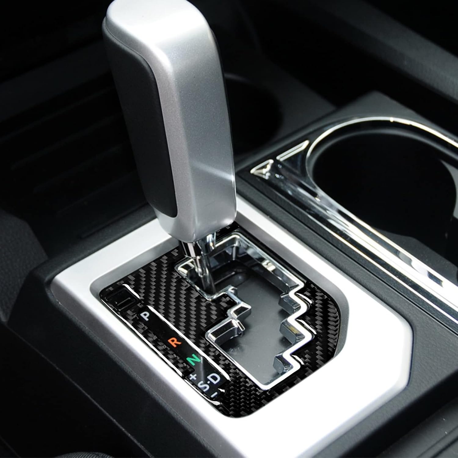 SUNJIKA Compatible with Center Console Carbon Fiber Gear Shifter Box Panel Sticker Car Truck Interior Accessories for Toyota Tundra 2014 2015 2016 2017 2018 2019 2020 2021 (1pc Black)