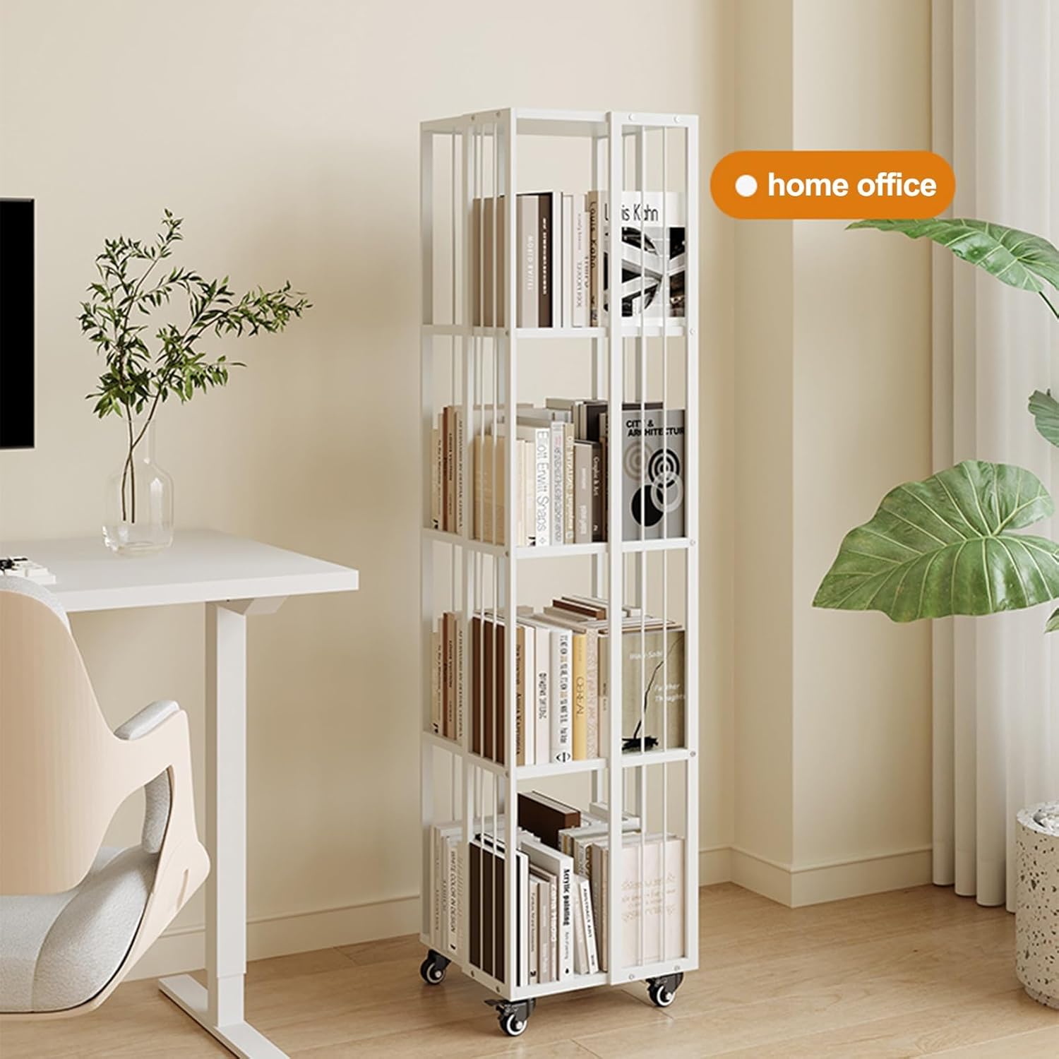 Rotating Bookshelf Tower,corner Bookshelf With Storage,bookshelf For Kids,360 Rotating Bookshelf,space Saving Bookshelf,modern Book Shelf Storage Display Floor Standing Bookcase,geometric Bookcase(14x