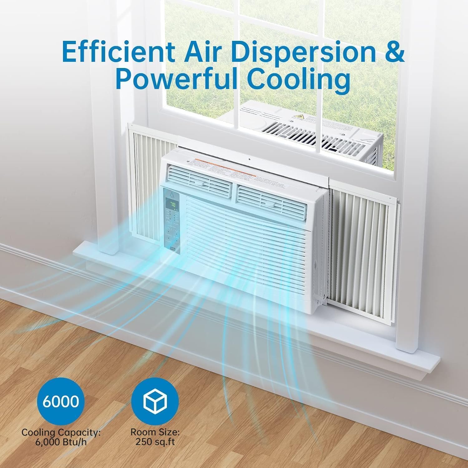 6000 BTU Window Air Conditioner with WiFi, Window AC Unit Cools Up to 250 Sq. Ft., Energy Saving with Remote & App Control & Timer Function, Perfect for Small Rooms, Living Room, Office