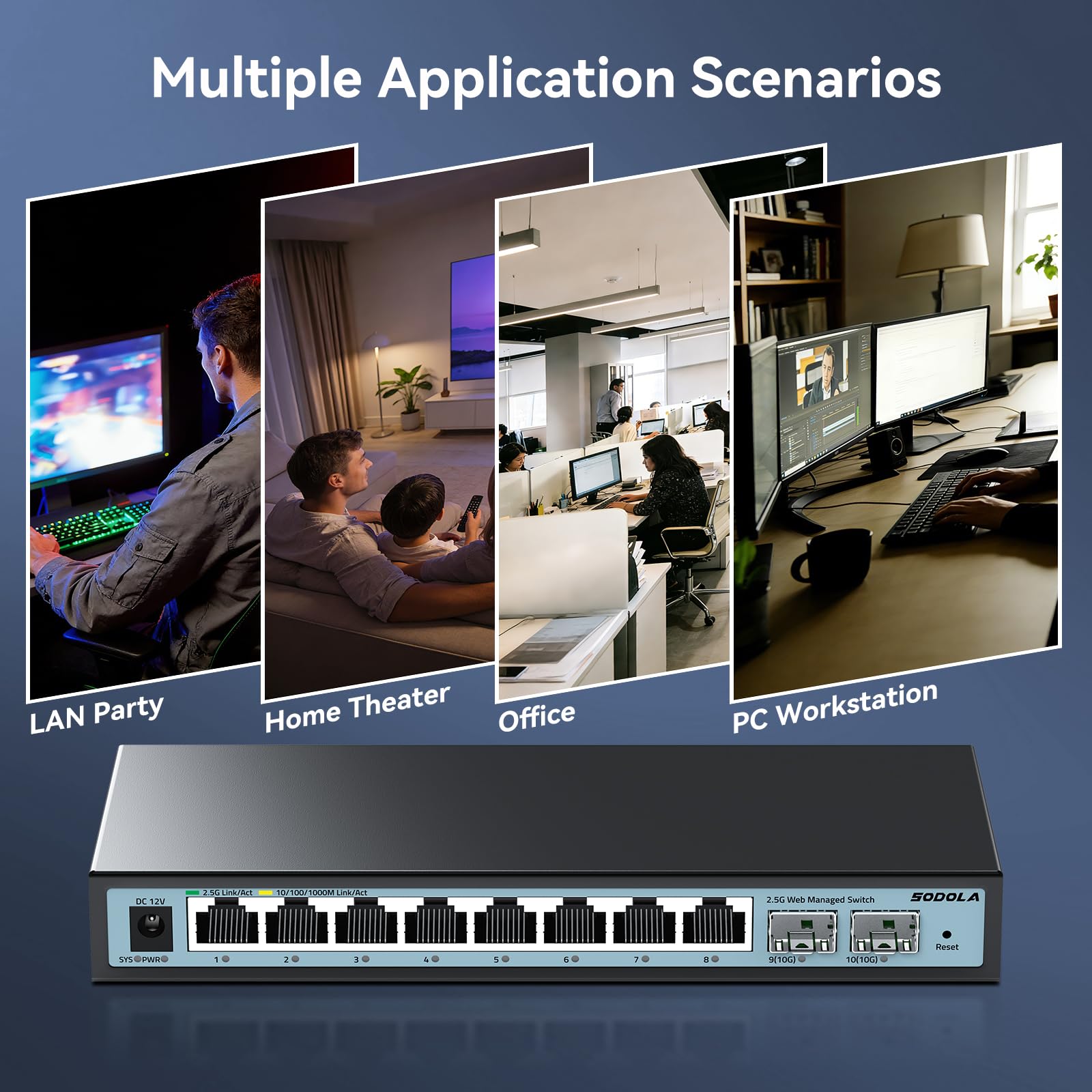 SODOLA 10 Port 2.5Gb Web Managed Switch, 8 x 2,5Gbit Base-T-Ports, 2 x 10G SFP+, Lüfterloser Multi-Gigabit Ethernet-Switch für Wireless AP, NAS, PC