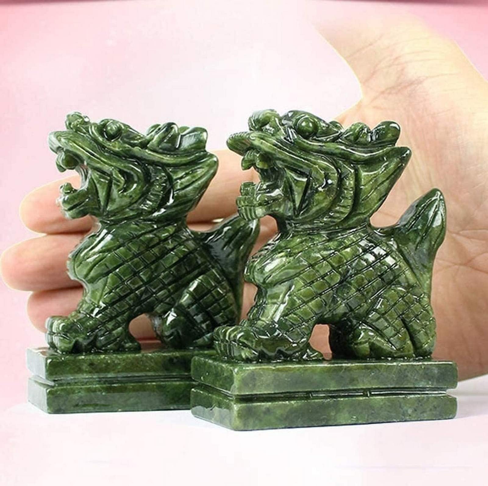 Qi Lin/Chi Lin Kylin A Pair of Chinese Feng Shui Statues,Decor Prosperity Green Stone Figurine Home and Office Good Luck Attract Wealth Feng Shui Ornaments Decoration