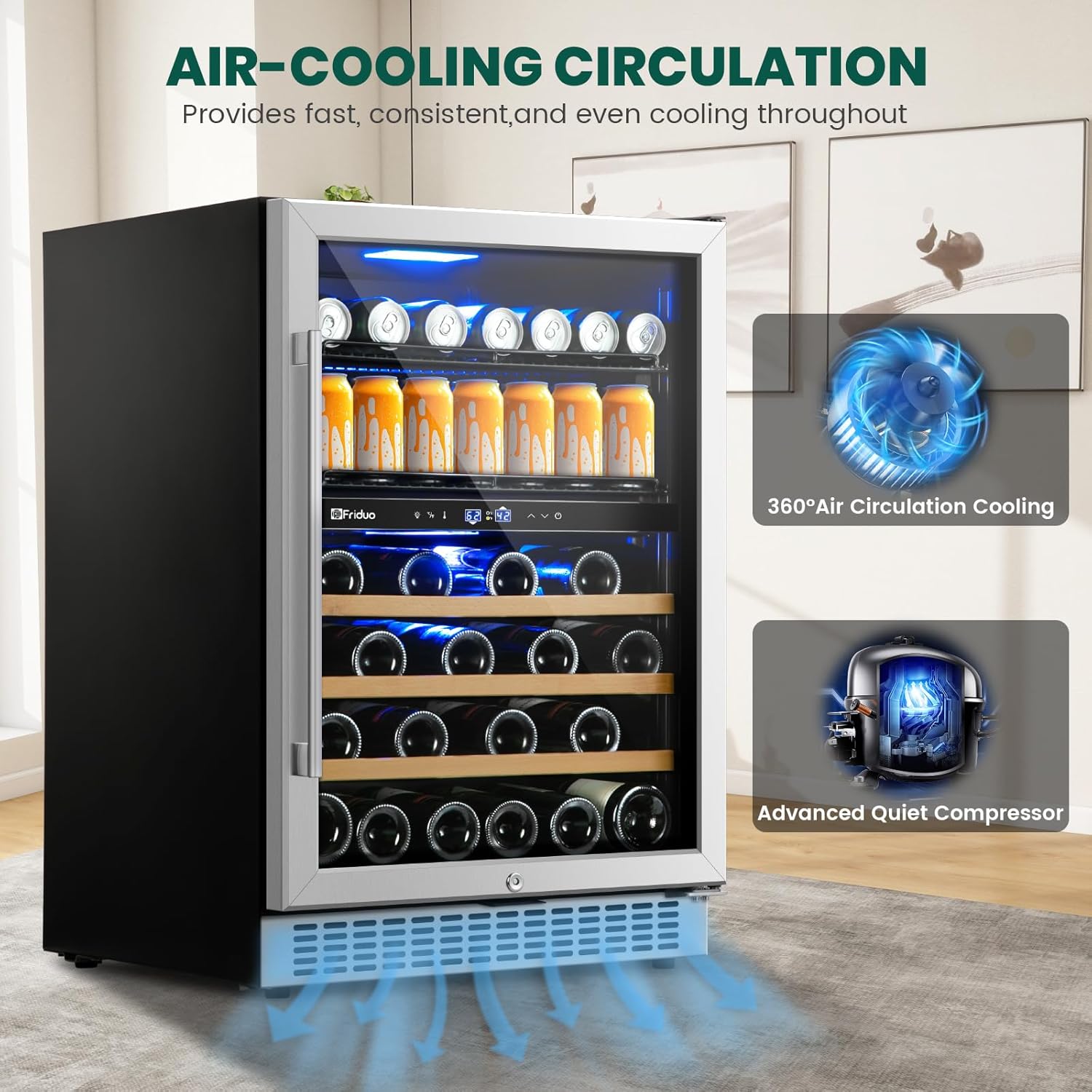 24 Inch Beverage Refrigerator,30 Bottles & 82 Cans Dual Zone Beverage Fridge Built-In or Freestanding With Glass Door for Soda, Wine, Water - For Kitchen, Bar Or Office