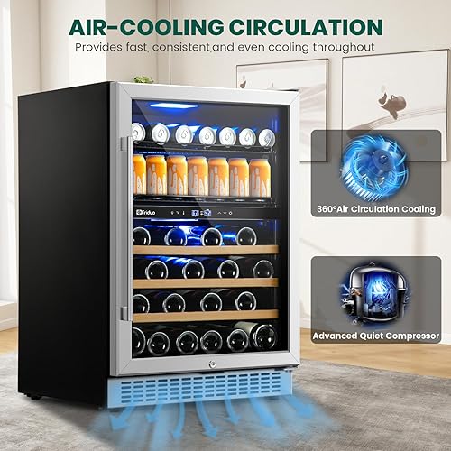 Miniatura 5 de Refrigerador de bebidas de 24 pulgadas, 30 botellas y 82 latas, refrigerador de bebidas de doble zona integrado o independiente con puerta de vidrio