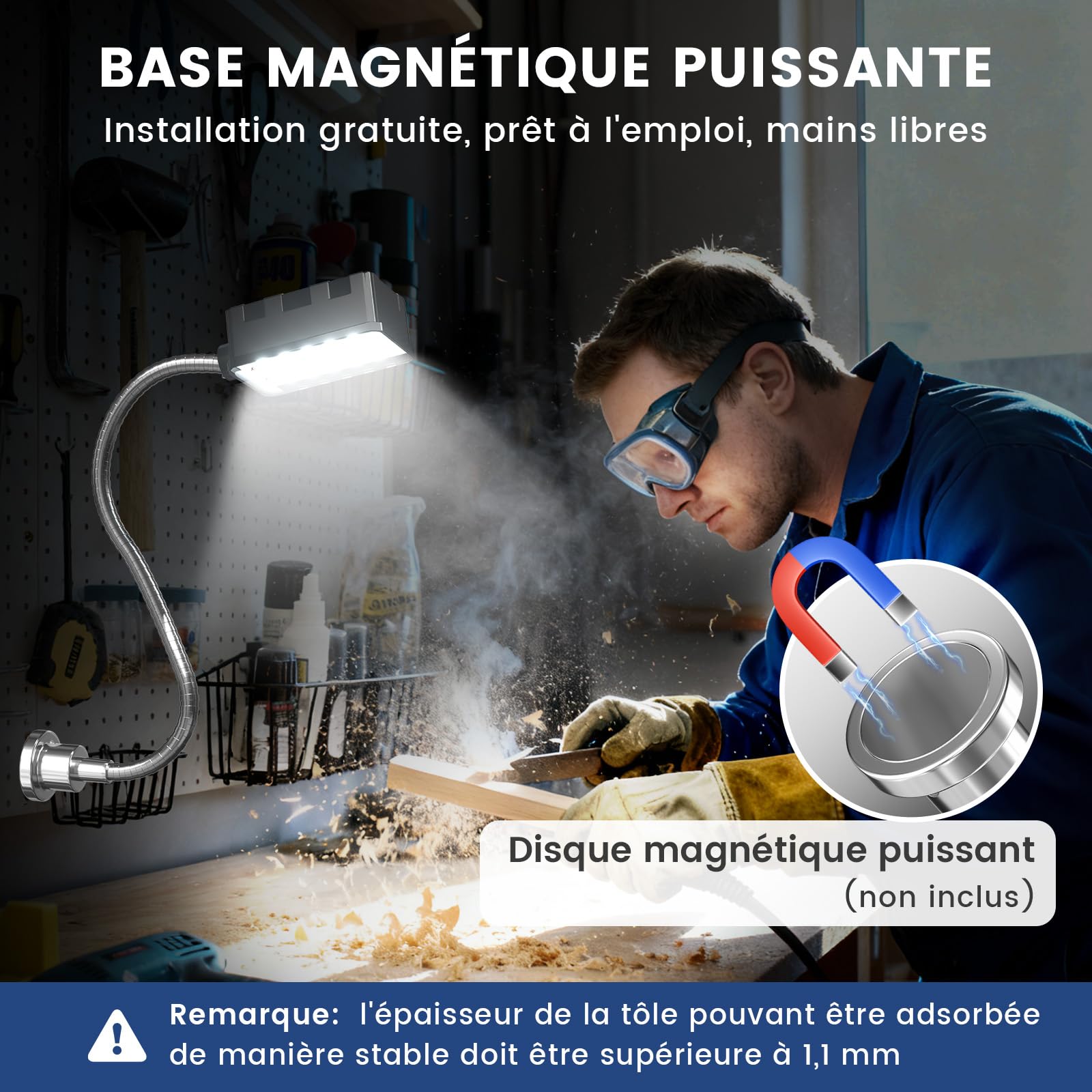 Lampe de Travail Magnétique 10W,6000 K Lampe de Travail LED avec Col de Cygne Flexible et Base Magnétique,Magnétique COB LED Lampe pour Établi,Machine à Coudre,Grill,Atelier,Éclairage Industriel