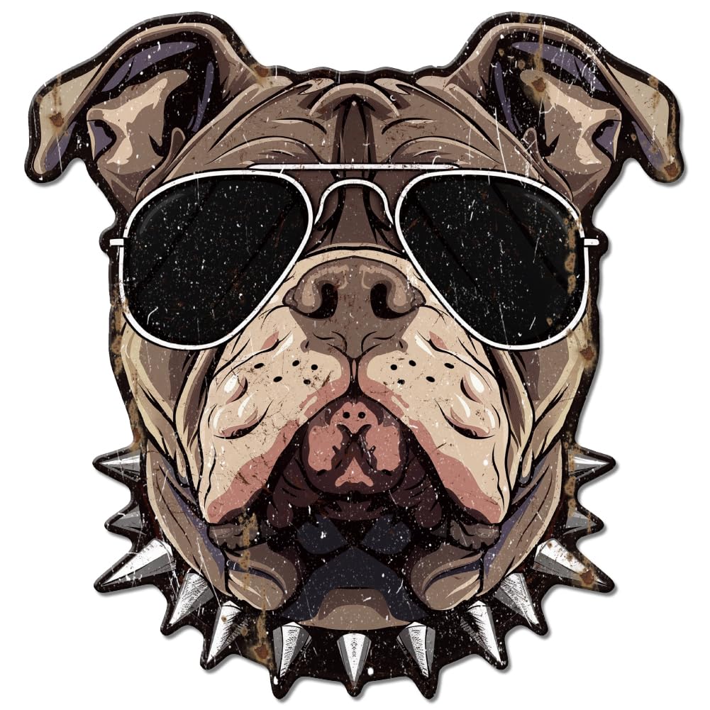 GLOBLELAND Sunglasses Dog Metal Tin Sign French Bulldog Vintage Tin Sign Retro Dog Plaque Poster Metal Wall Decor for Bar Living Room Cafeteria Bathroom Dining Hall Kitchen Restaurant