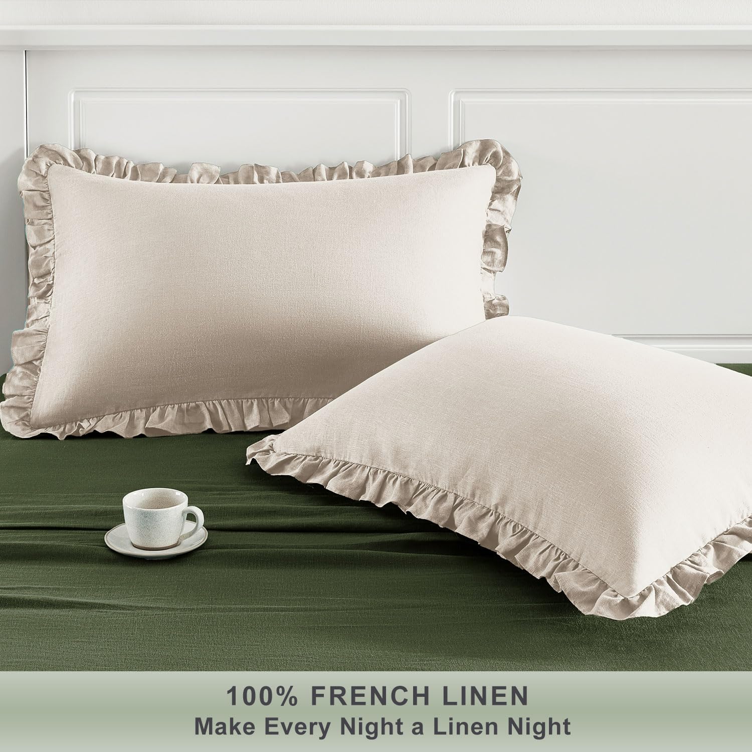 TOSMO 100% Linen Pillowcase Queen Size, Set of 2, Stone Washed Pillowcases Envelope Closure, Soft and Durable Pillow Cases, 20" X 30", Natural Linen