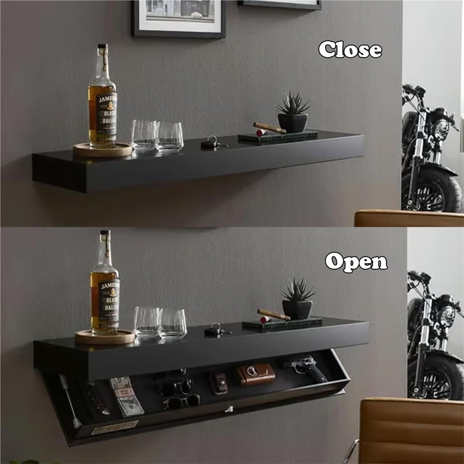 Mensola con Cassetto Segreto 1 ripiano Moderno con Scomparto Nascosto, Mobile con Scomparto Segreto