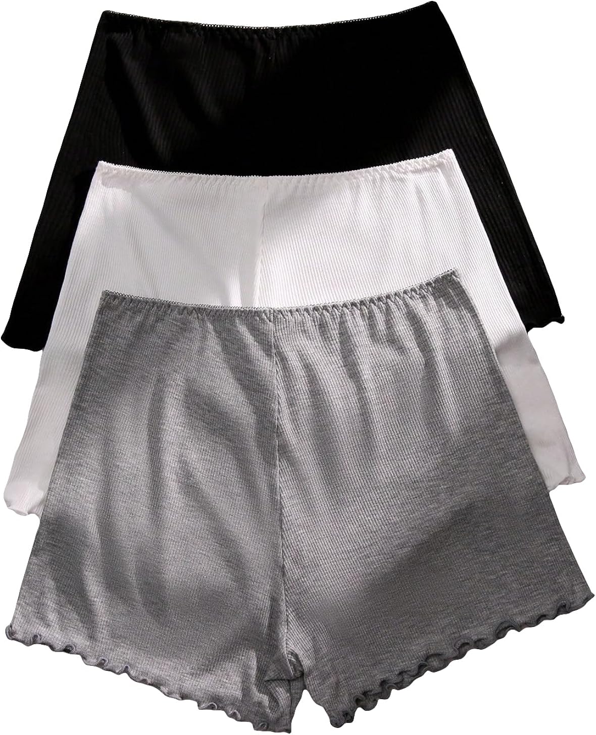 Floerns Women's 3 Piece Mid Waist Lettuce Trim Solid Undershorts Safety