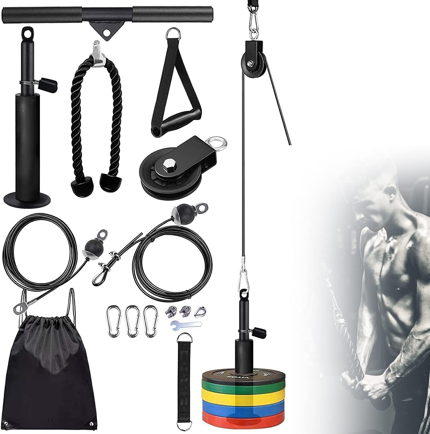 Mofish Fitness LAT and Lift Pulley System, Upgraded Pulley Cable Machine for Triceps Pull Down, Biceps Curl, Back, Forearm, Shoulder-Home Gym Equipment