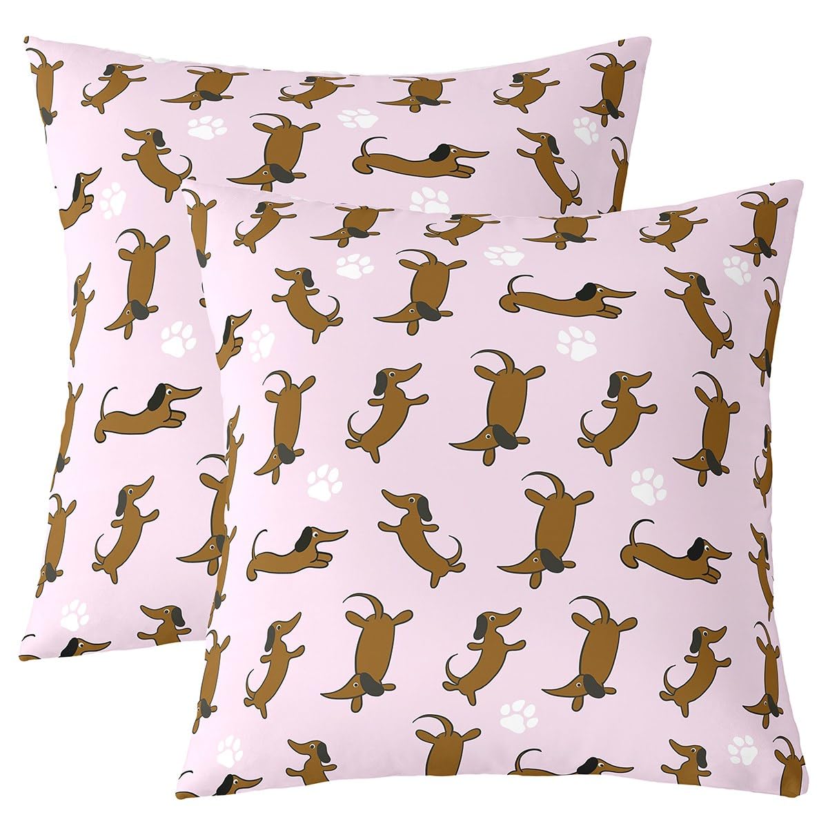 Homemissing Cute Puppy Dog Cushion Covers Set of 2 50x50cm For Sofa Couch Chair Kids Boys Girls Teens Animals Weiner Dog Pillow Covers Dachshund Sausage dog Cushion Case Dog Paw Print Pillow Cases โ image 1