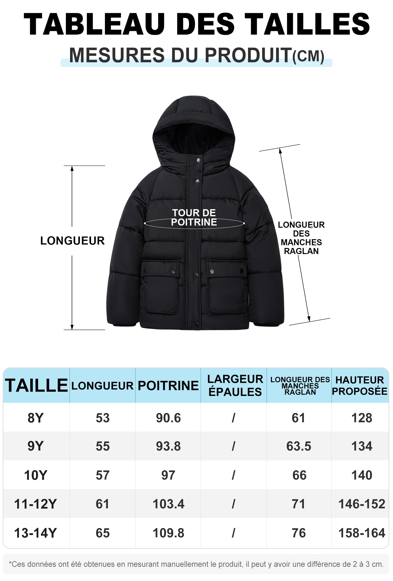 SOLOCOTE Manteau d'hiver pour garcon Résistant à l'eau et au vent Parka lourde avec capuche pour enfants