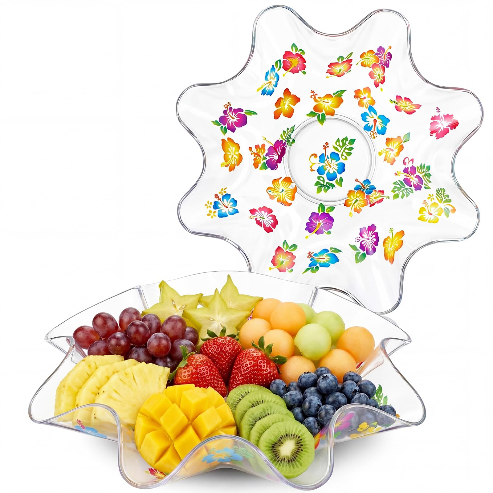 Tioncy 2 Pcs Hibiscus Hawaiian Plastic Bowls 8 Inch Beach Luau Serving Bowls Reusable Candy Dish for Food Snack Fruit Holiday Tableware for Tropical Summer Beach Wedding Birthday Party Supplies