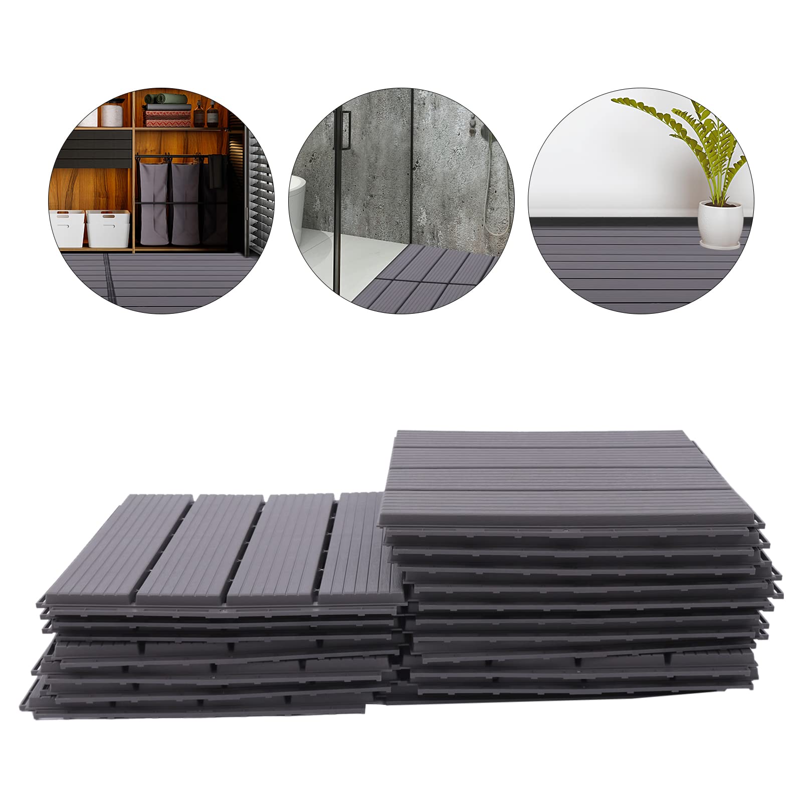 Lot de 22 dalles de terrasse en bois - 30 x 30 cm - 3,2 m² - Brun - Système à clic - Parquet avec système à clic - Imperméable - Antidérapant - Pour terrasse - Pour balcon - (Gris)