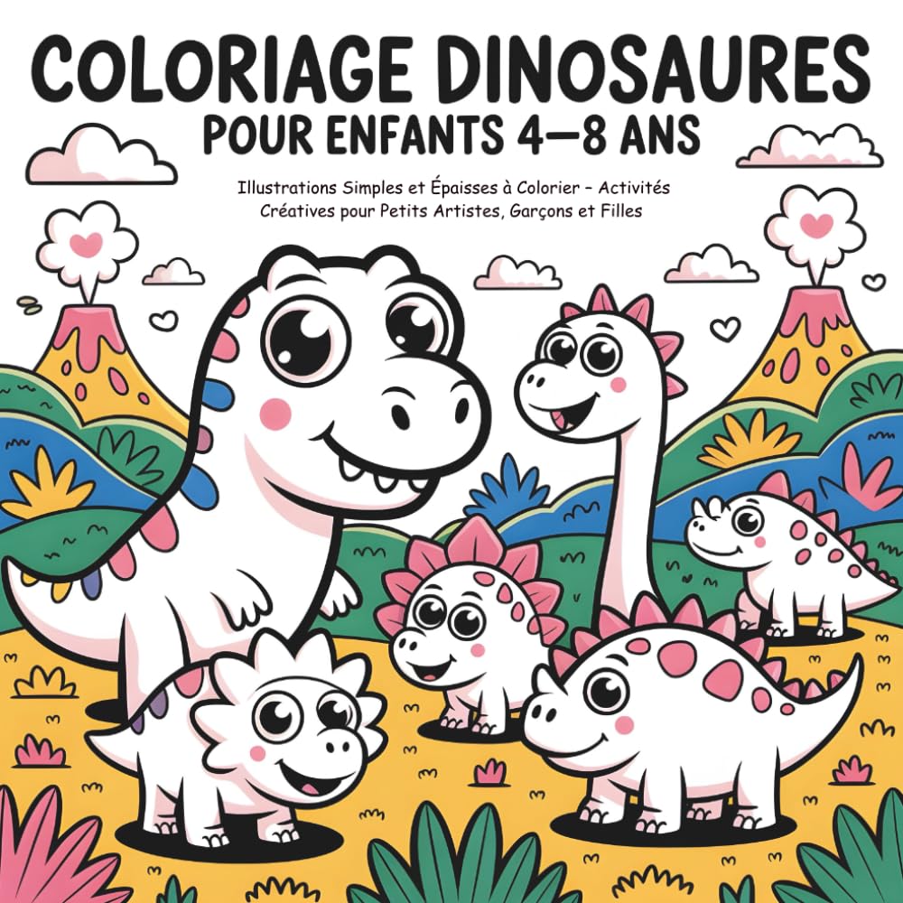 Coloriage Dinosaures pour Enfants 4–8 Ans: Illustrations Simples et Épaisses à Colorier – Activités Créatives pour Petits Artistes, Garçons et Filles