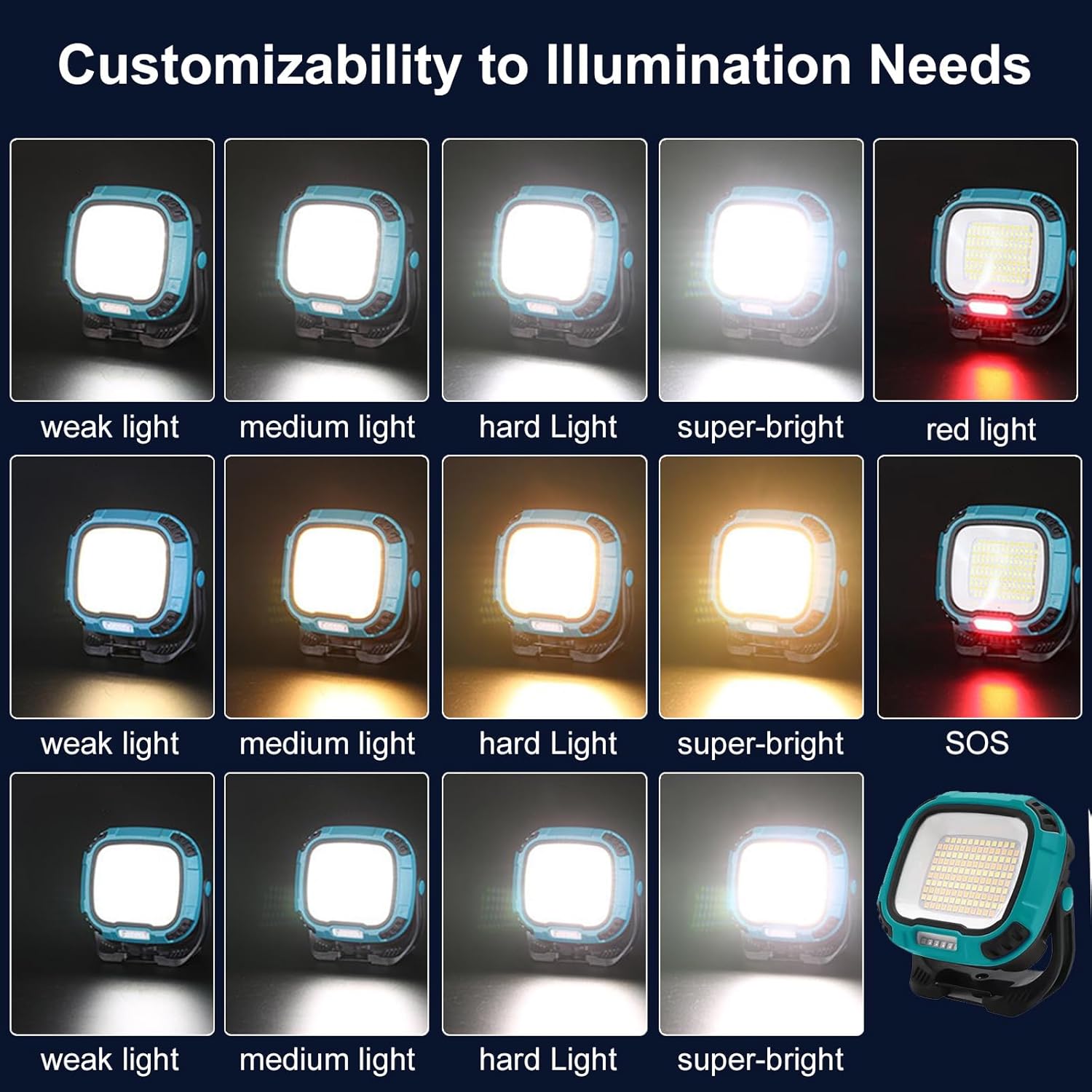 LED Work Light Rechargeable Magnetic Work Lights 2500LM Waterproof Folding Portable Flood Light 180°Foldable Work Light for Camping, Fishing,Car Repair,Hiking,Garage,Job Site Lighting (Blue)