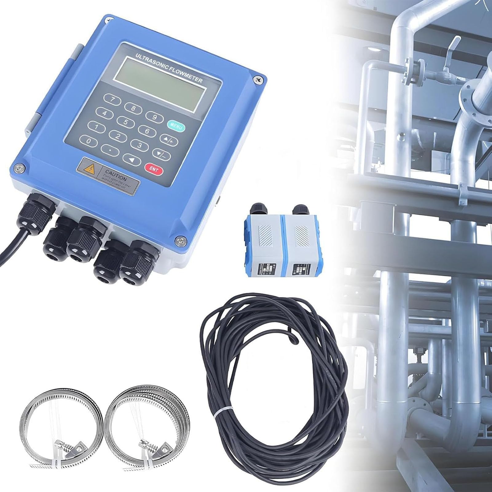 Eiwitany Flow Meter for Water, Wall-Mounted Digital Flowmeter, Portable Liquid Tester for Pipe Sizes DN25 to 6000mm, for Industrial Use (TM)