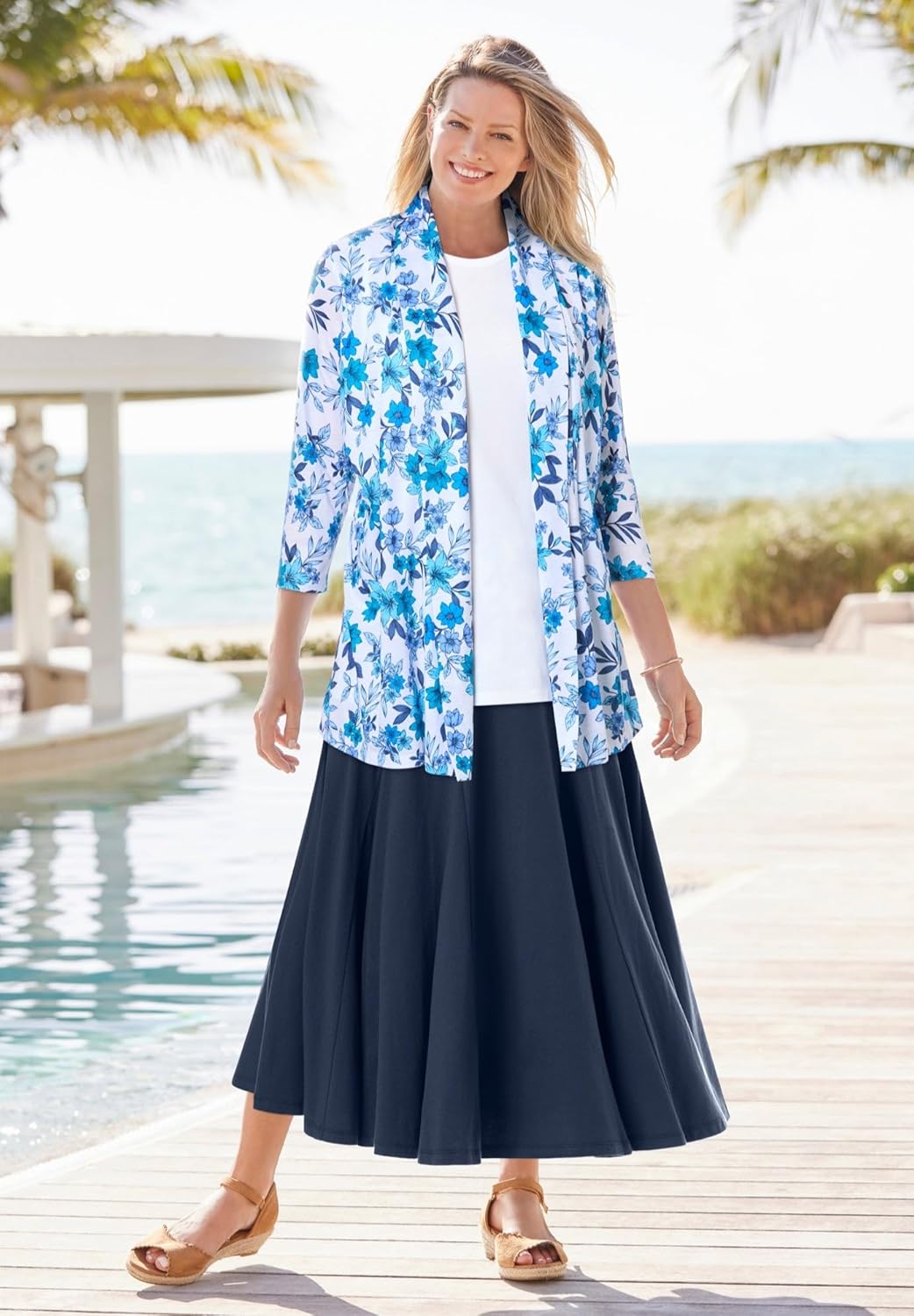 Woman Within Plus Size Wide Elastic Waist Skirt