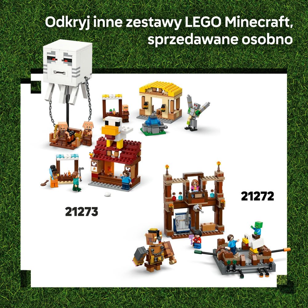 LEGO Minecraft Atak balonowego Ghasta na wioskę 21273 | scenka Minecraft, zestaw akcji z gry, prezent dla fana Minecrafta 10+, 555 elementów