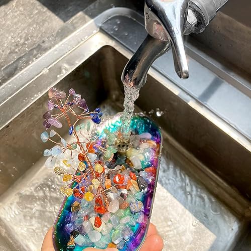 Miniatura 8 de Soporte de incienso de cristal para palos con bandeja colectora de cenizas, árbol de cristal colorido curativo de chakras, árbol de dinero de la