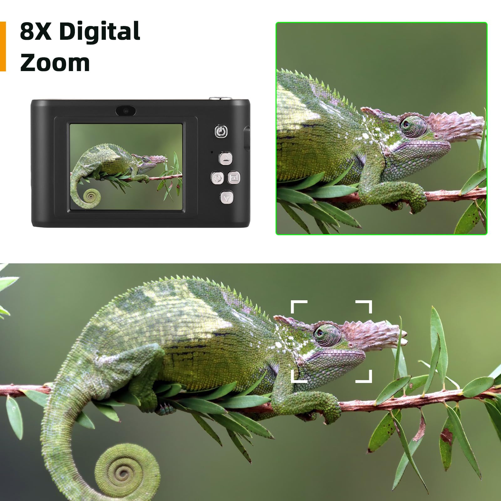 Andoer Fotocamera Digitale Compacta con Scheda SD da 32 GB, 1080P 50 MP, Schermo da 2,4 Pollici, Zoom 8X, Ideale per Bambini e Adolescenti