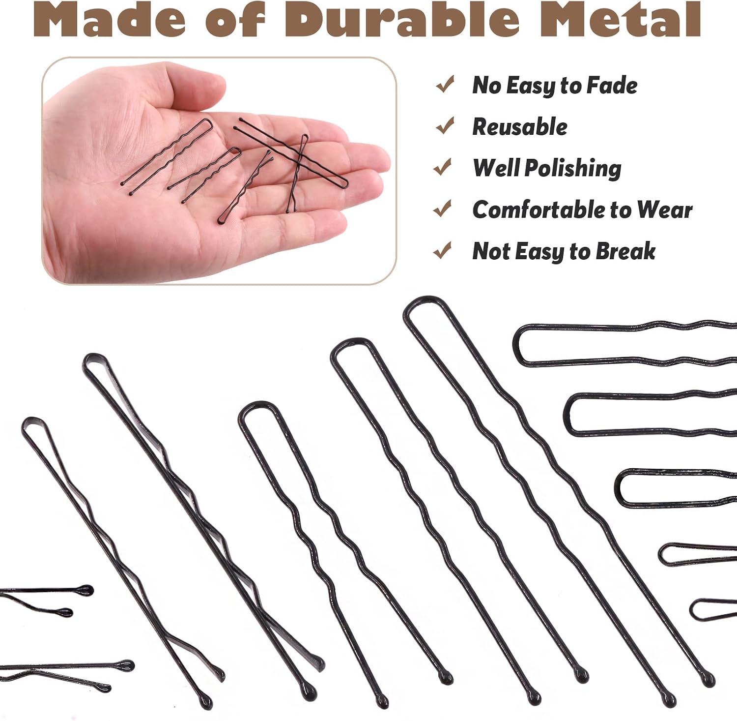 Wokape 380Pcs 2 Inch Black Bobby Pins and 2.4 Inch U Shaped Hair Pins with Black Rubber Bands Soft Elastic Bands Assortment Kit - Image 4